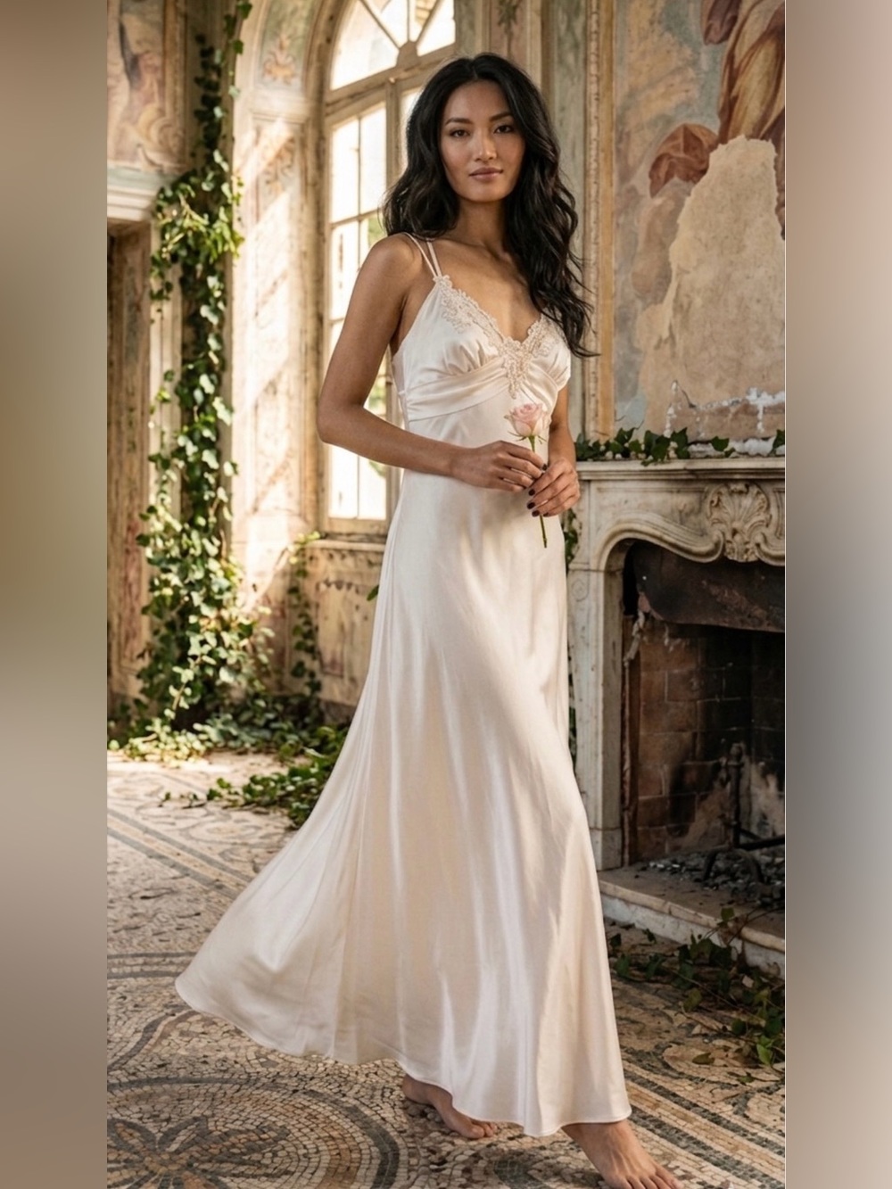 In Bloom by Jonquil Ivory Satin Bridal Maxi Gown Embroidered Lace L